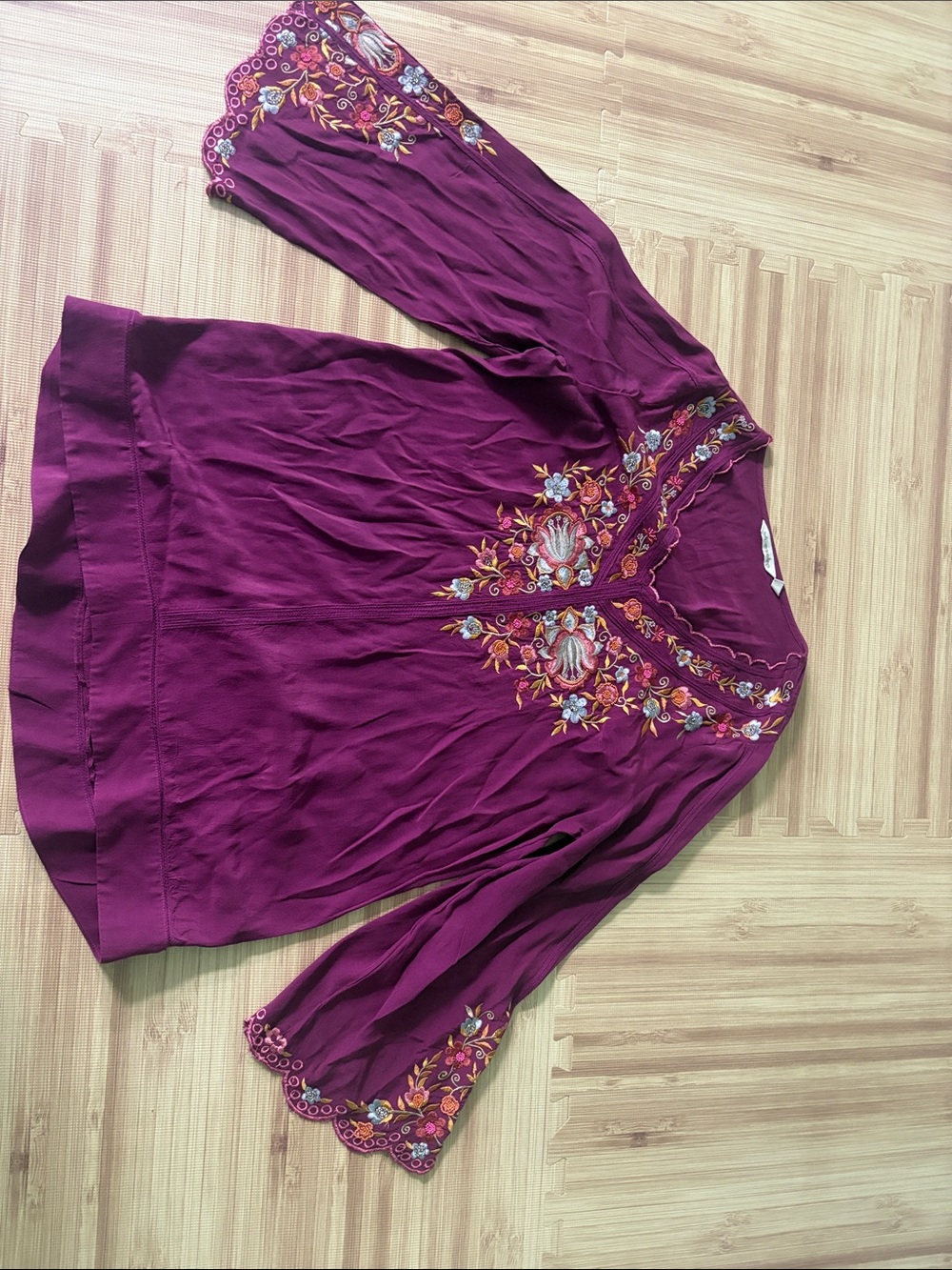 Soft Surroundings Plum Embroidered V-Neck Tunic